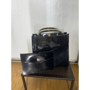 Salvatore Ferragamo Wanda Black Patent Leather Handbag (Pre-Owned) VTG Y2K 90s